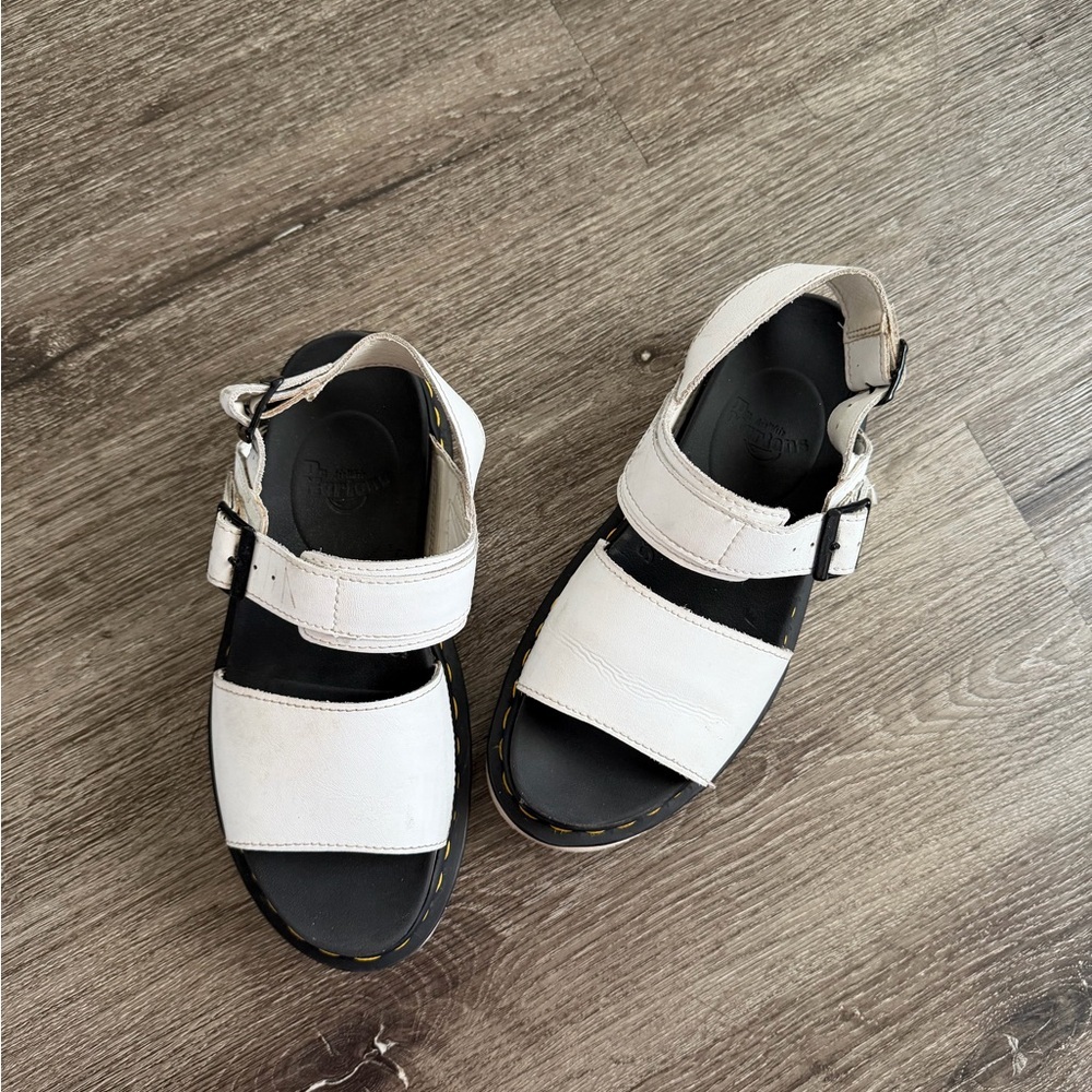 Dr. Martens White Leather Two-Strap Sandals